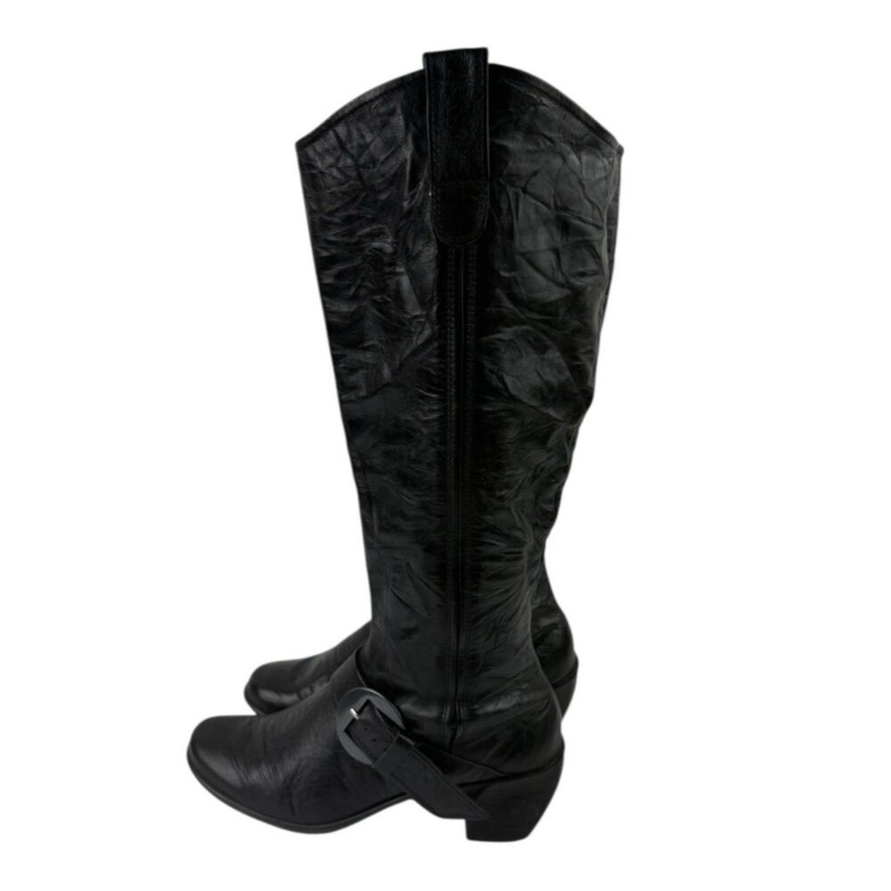 Romika Tall Boots Womens Size 36 Black Crinkled Leather Comfort Zip Quiet Luxury